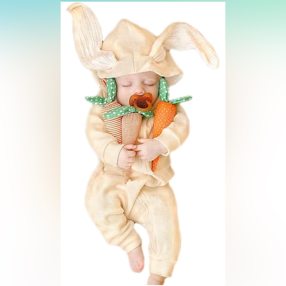 NWT Toddler Bunny Baby Easter Romper Long Ear Rabbit Hoodie Romper Jumpsuit 2-3T